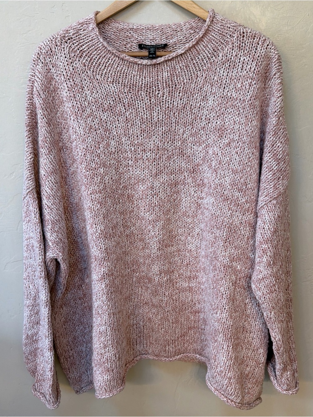 Eileen Fisher Crew Sweater Womens Size XL Marled Rose Pink 100% Organic Cotton
